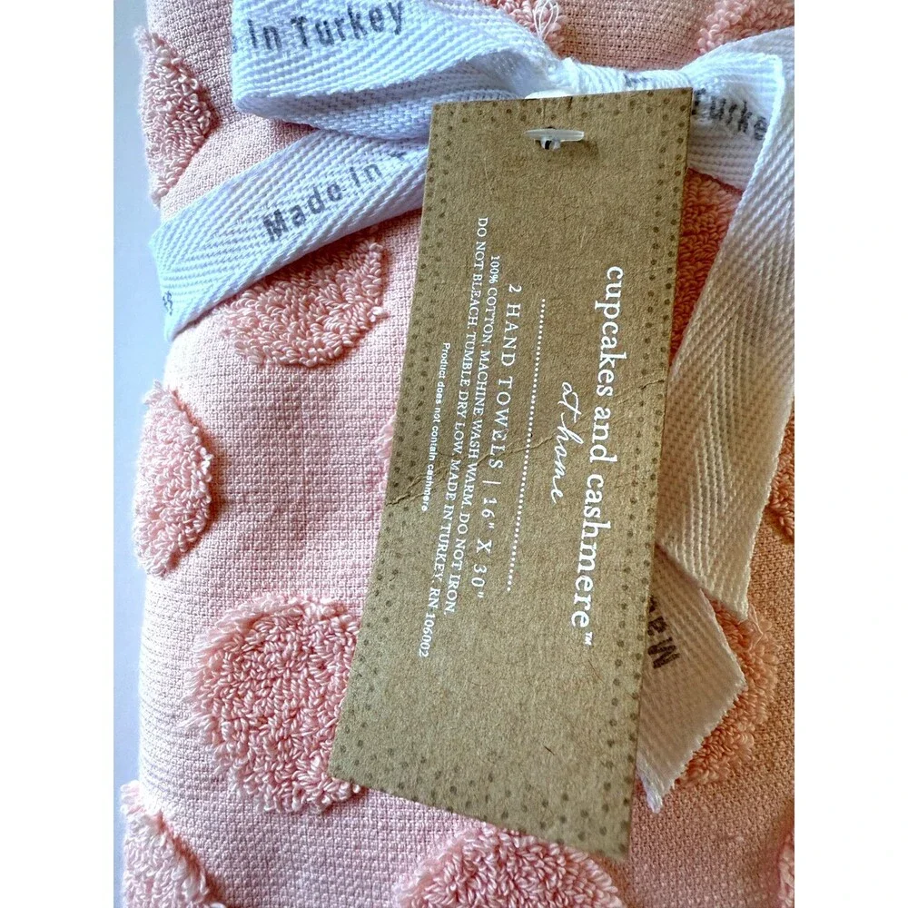 cupcakes and cashmere Hand Towels Raised Polka Dot Pink Sherbert Set of 2 Fringe